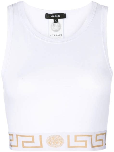 white versace crop top|versace top price.